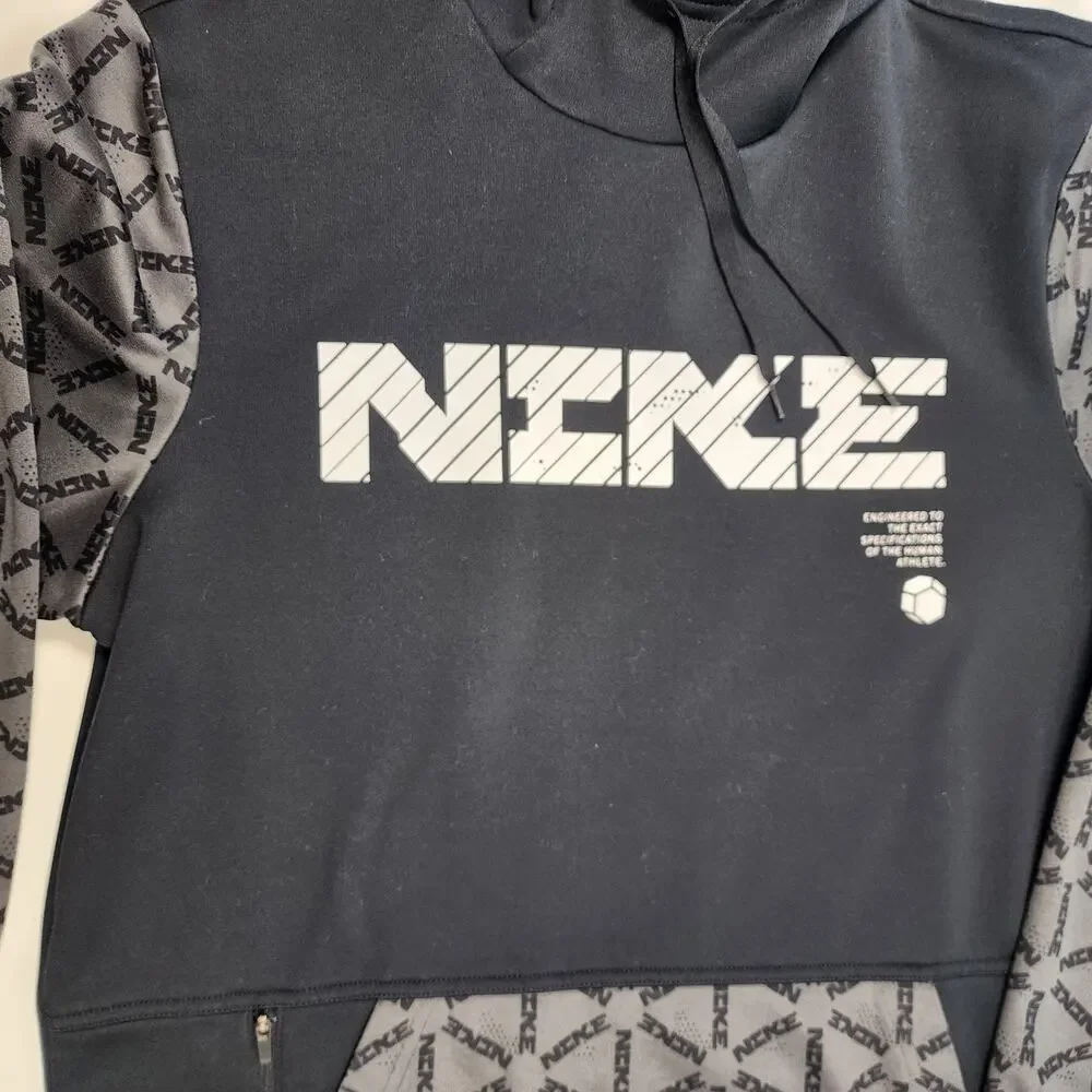 Nike Therma-FIT Hoodie Black Gray Logo Pullover Athletic Men's S‎